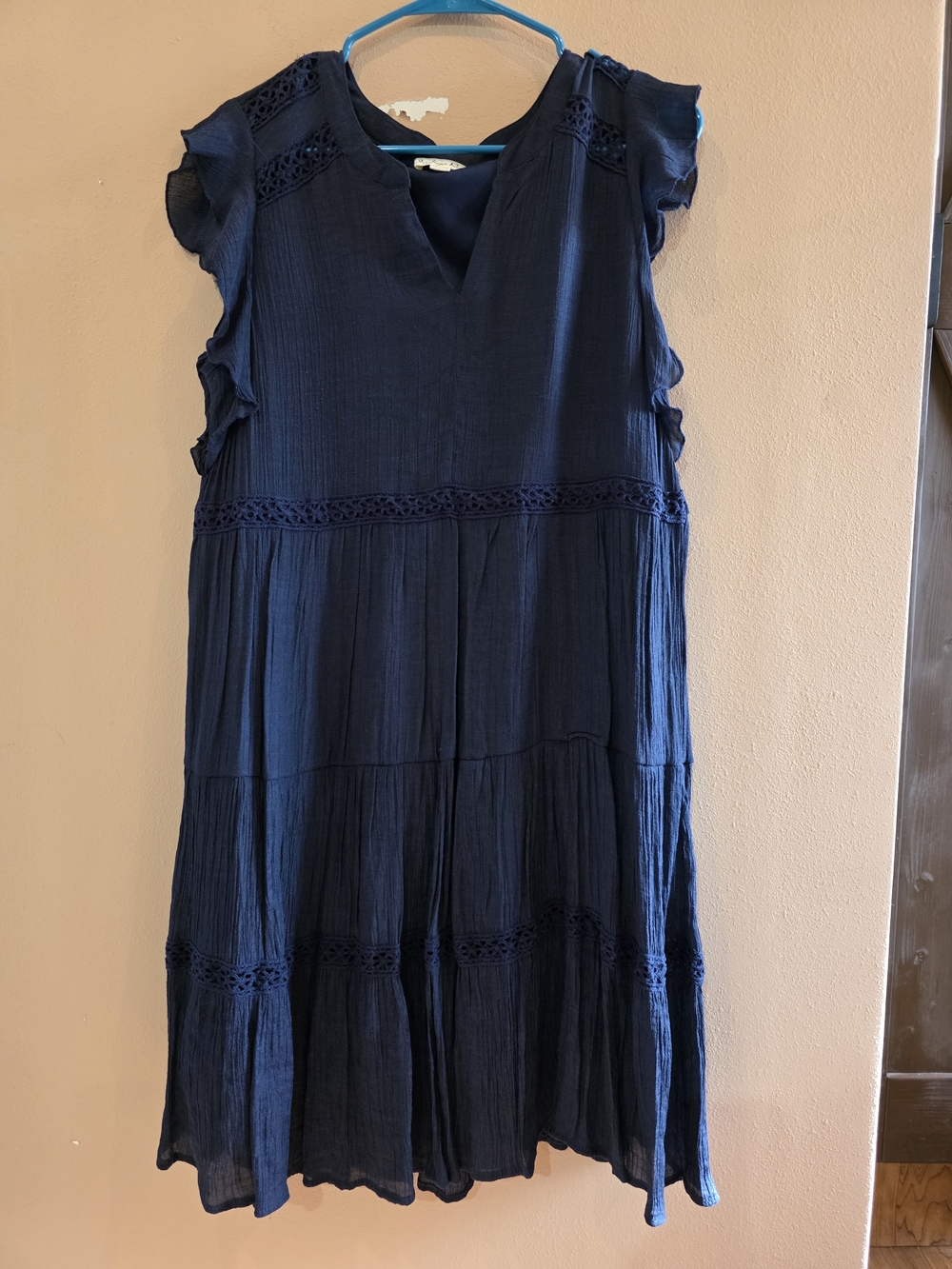 Navy Ruffle Sleeve Tiered Dress
